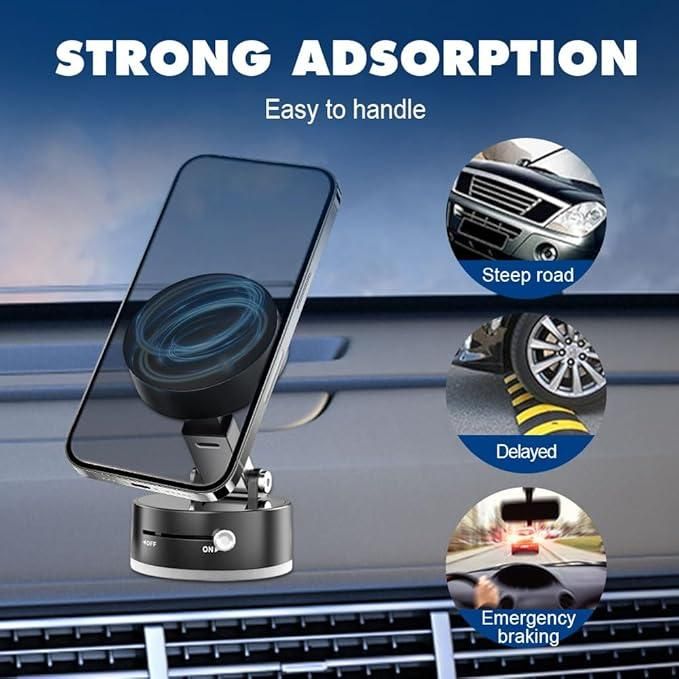 Vacuum Magnetic Suction Phone Holder – 360° Rotating, Foldable, Double-Sided Mount (Pack of 1)