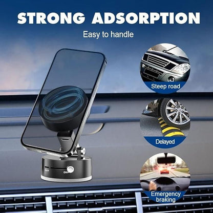 Vacuum Magnetic Suction Phone Holder – 360° Rotating, Foldable, Double-Sided Mount (Pack of 1)