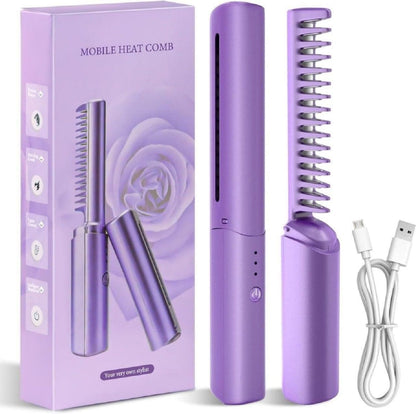 Meneflix Portable Cordless Mini Hair Straightener & Hot Comb – Rechargeable | Battery Powered