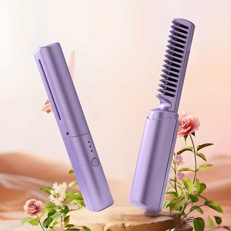 Meneflix Portable Cordless Mini Hair Straightener & Hot Comb – Rechargeable | Battery Powered