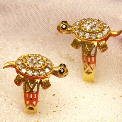 Panchdhatu Zircon Studded Turtle Meru Ring – Set of 2 (Unisex)